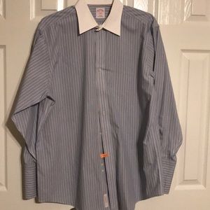 Blue and yellow striped French cuff non iron